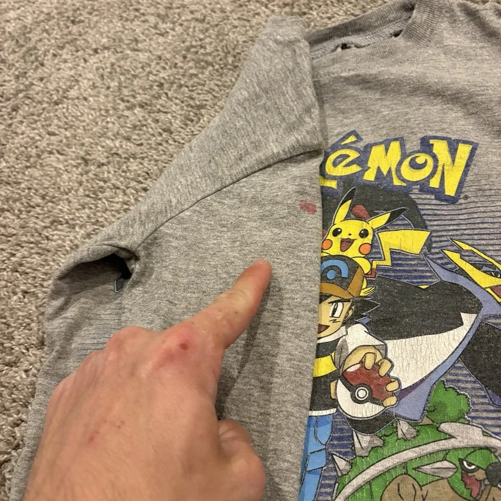 Vintage Pokemon Gray Long Sleeve Shirt Kids XS 2008 Promo Tee Ash Television TV
